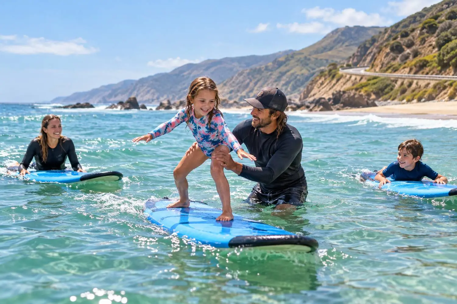 A family surf lesson on the Great Ocean Road at Torquay